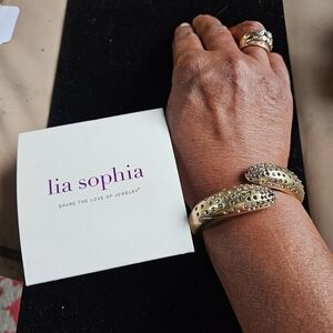 Lia Sophia Gold-tone & Rhinestones Hinged Cuff Bracelet